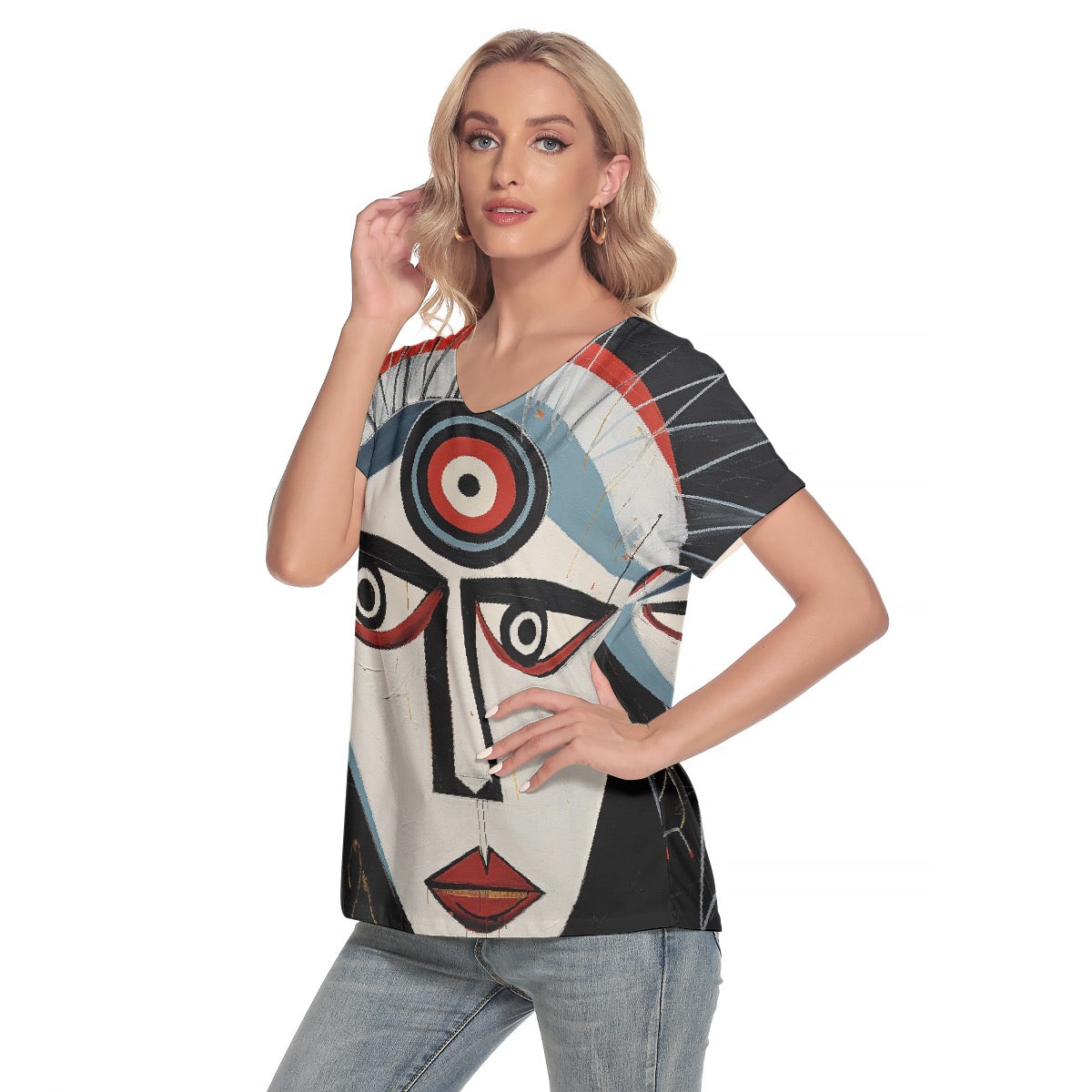 All-Over Print Women's Loose V-neck Short Sleeve T-shirt