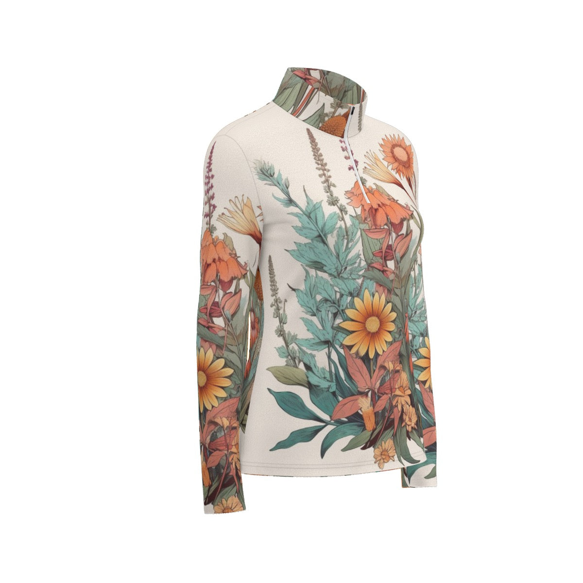 All-Over Print Women's Sports Collar Jersey With Long Sleeve