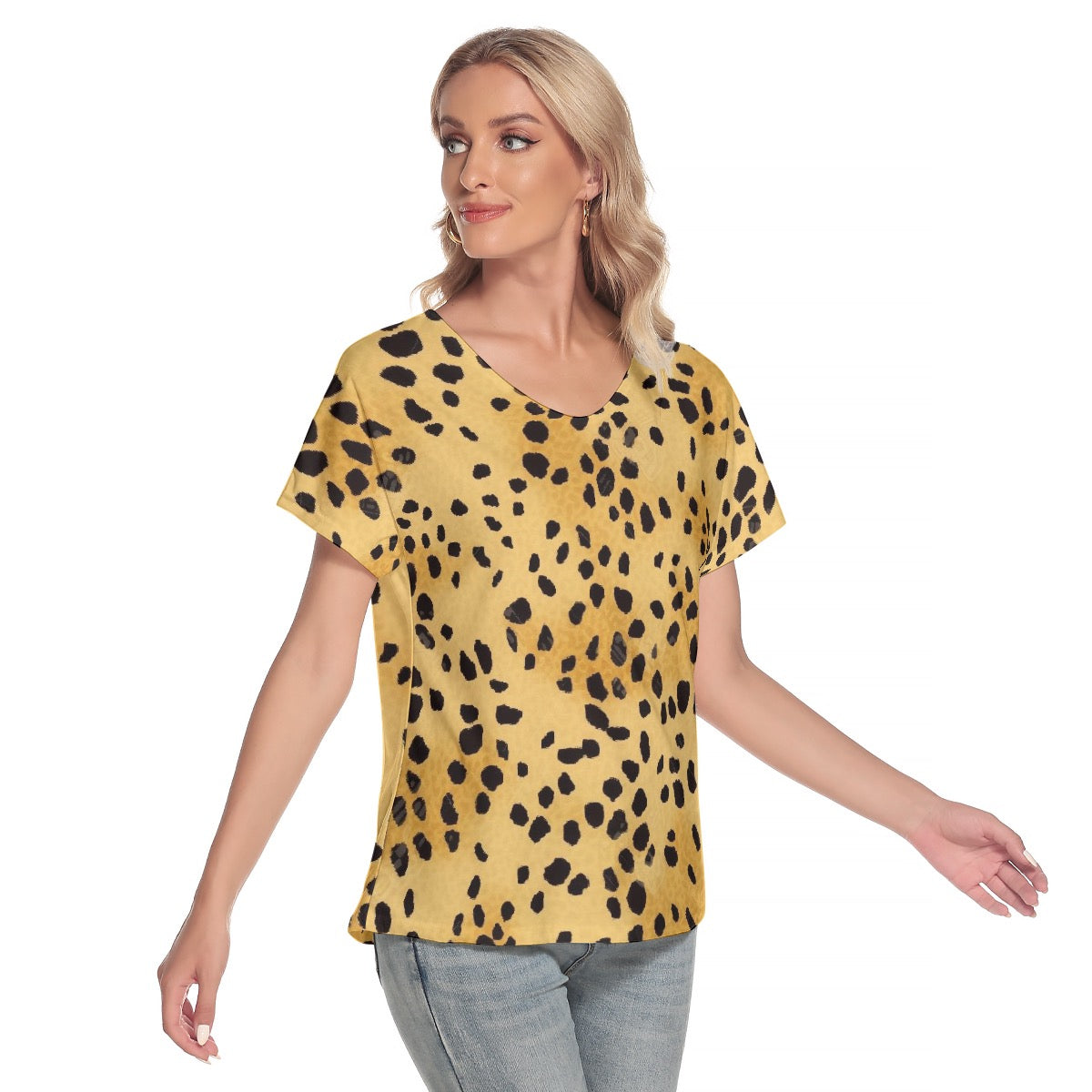 All-Over Print Women's Loose V-neck Short Sleeve T-shirt