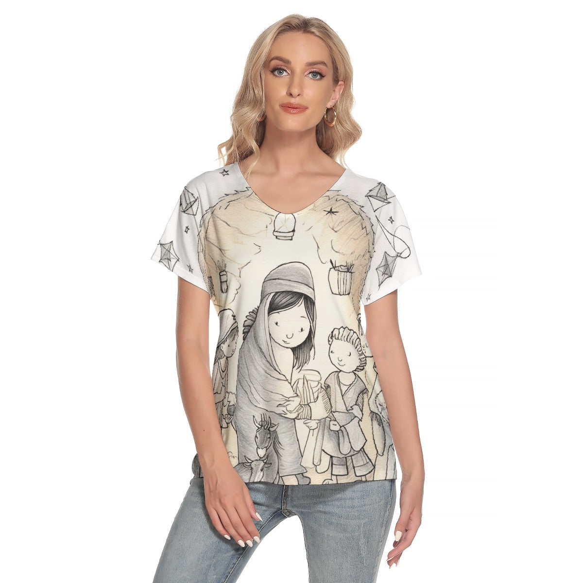 All-Over Print Women's Loose V-neck Short Sleeve T-shirt