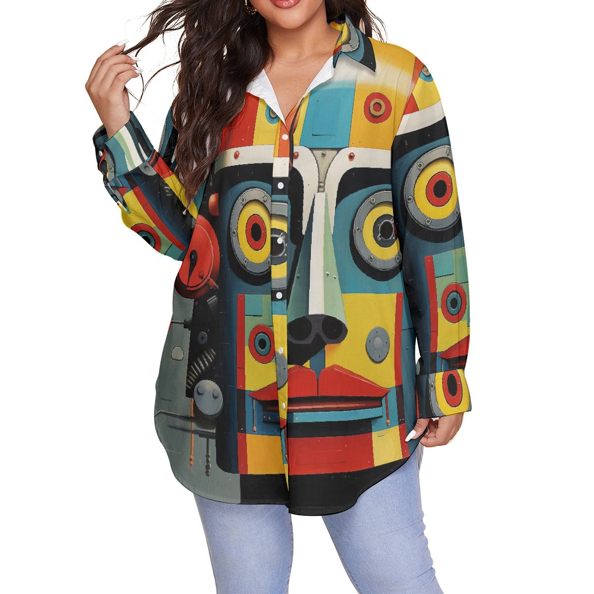 All-Over Print Women's Shirt With Long Sleeve(Plus Size)