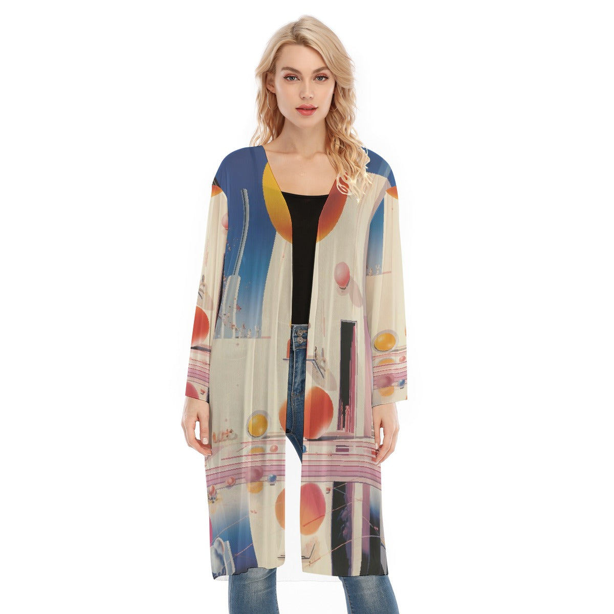 All- Over Print Women's Long Sleeve Mesh Cardigan