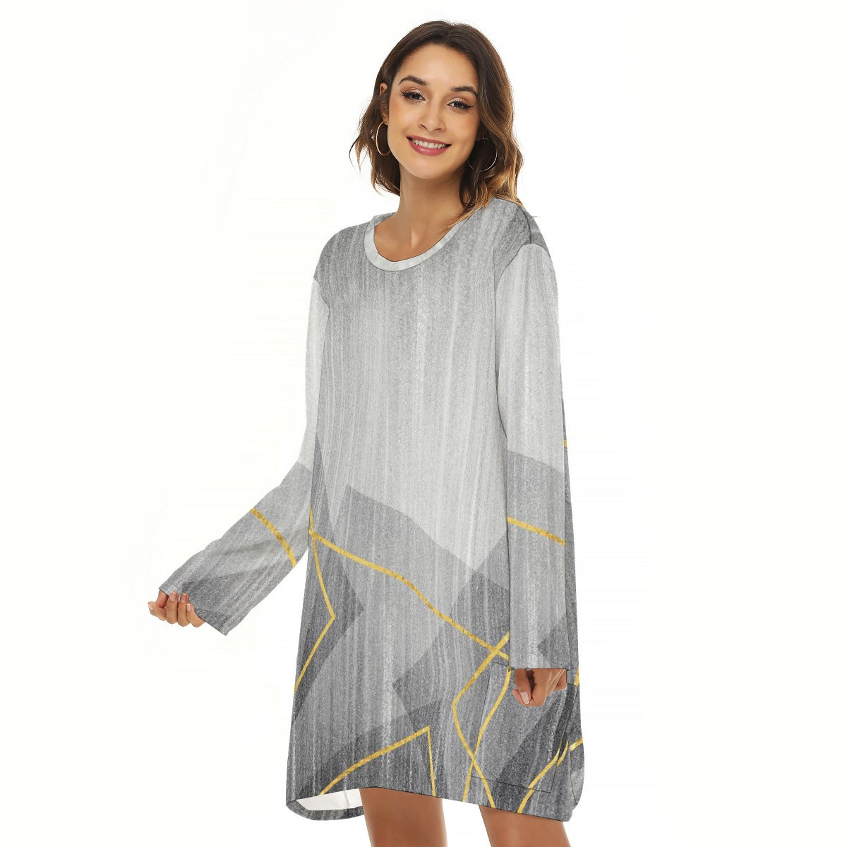 All-Over Print  Women's Loose Crew Neck Dress