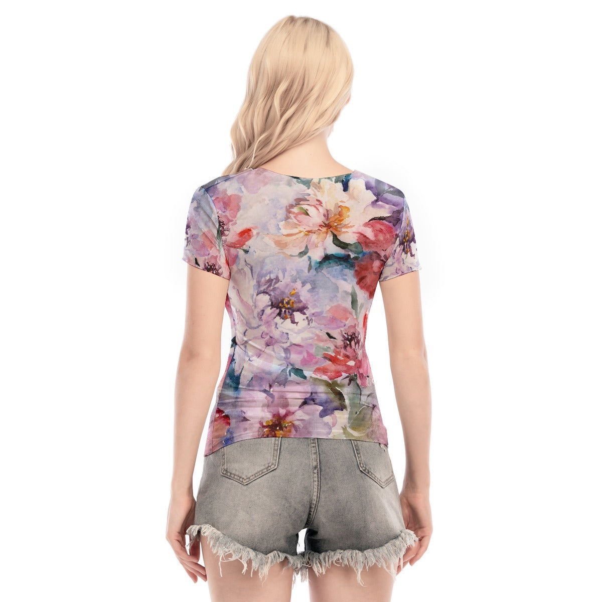 All-Over Print Women's Short Sleeve Mesh Blouse