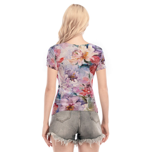 All-Over Print Women's Short Sleeve Mesh Blouse