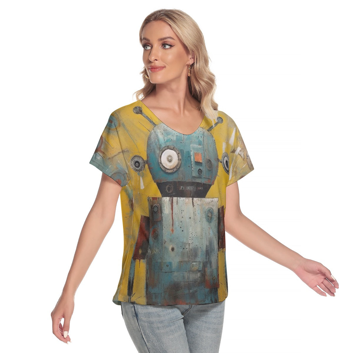 All-Over Print Women's Loose V-neck Short Sleeve T-shirt