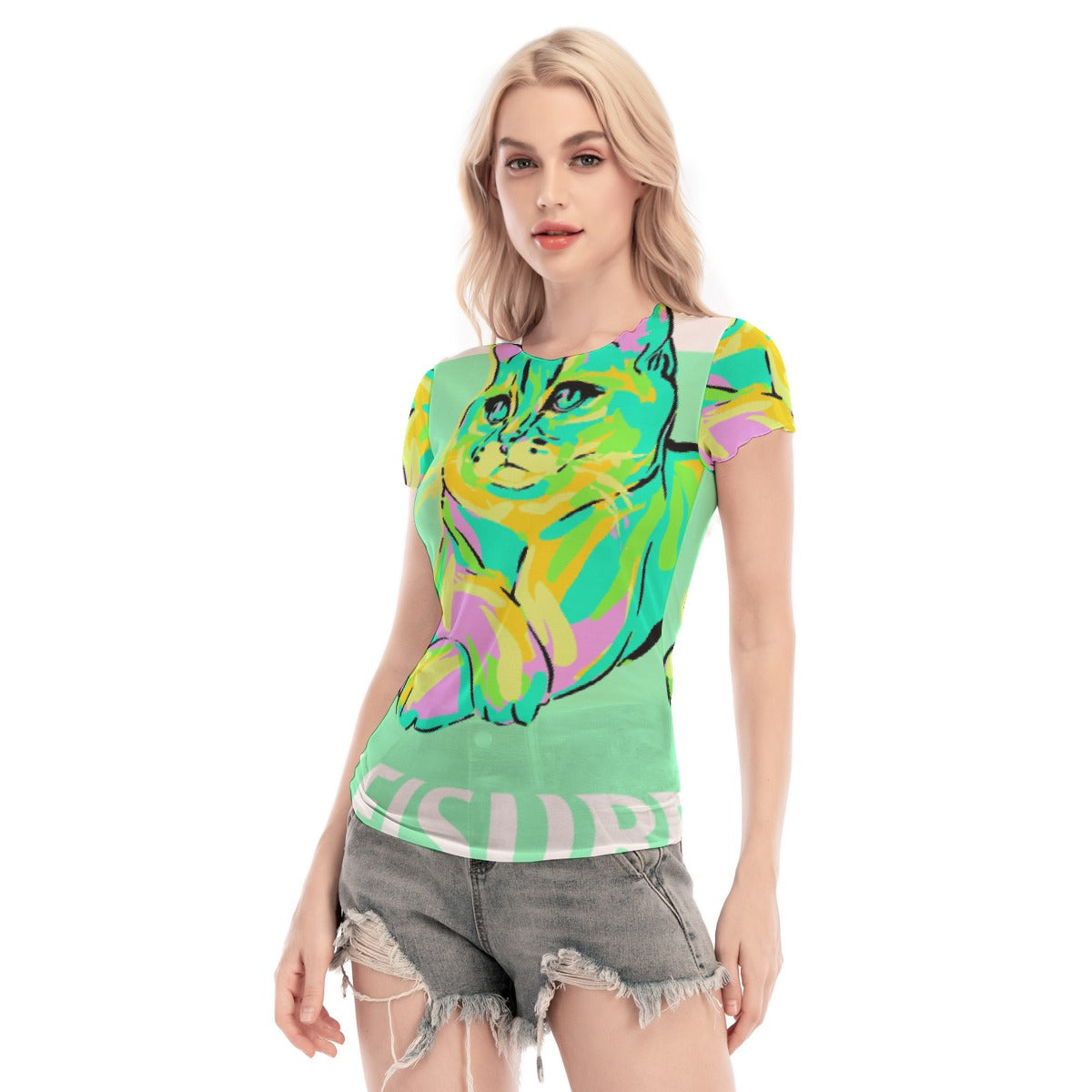 All-Over Print Women's Short Sleeve Mesh Blouse