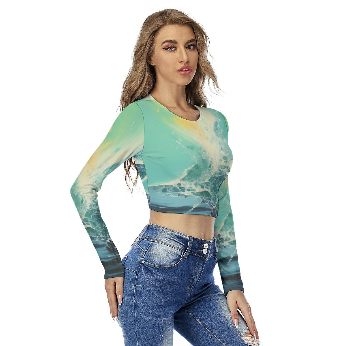 All-Over Print Women's Round Neck Crop Top T-Shirt