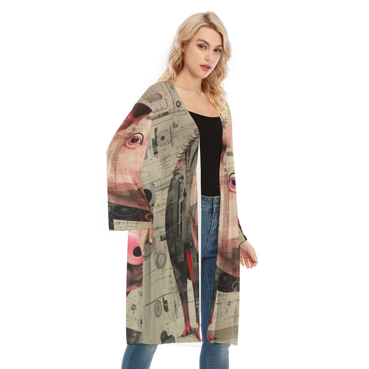 All- Over Print Women's Long Sleeve Mesh Cardigan