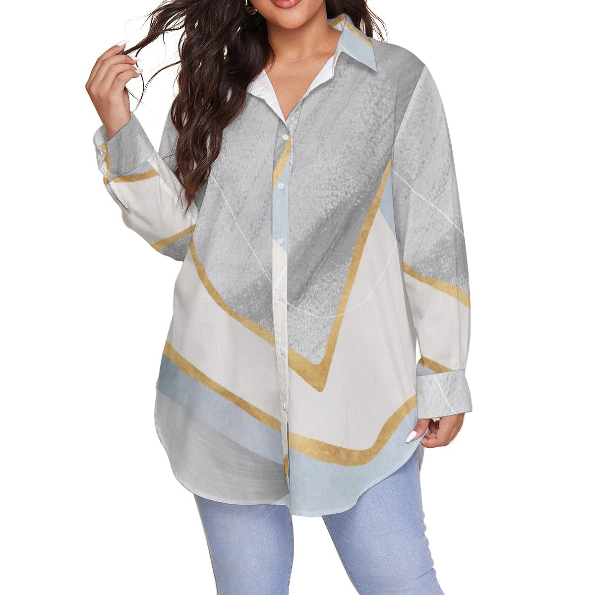 All-Over Print Women's Shirt With Long Sleeve(Plus Size)