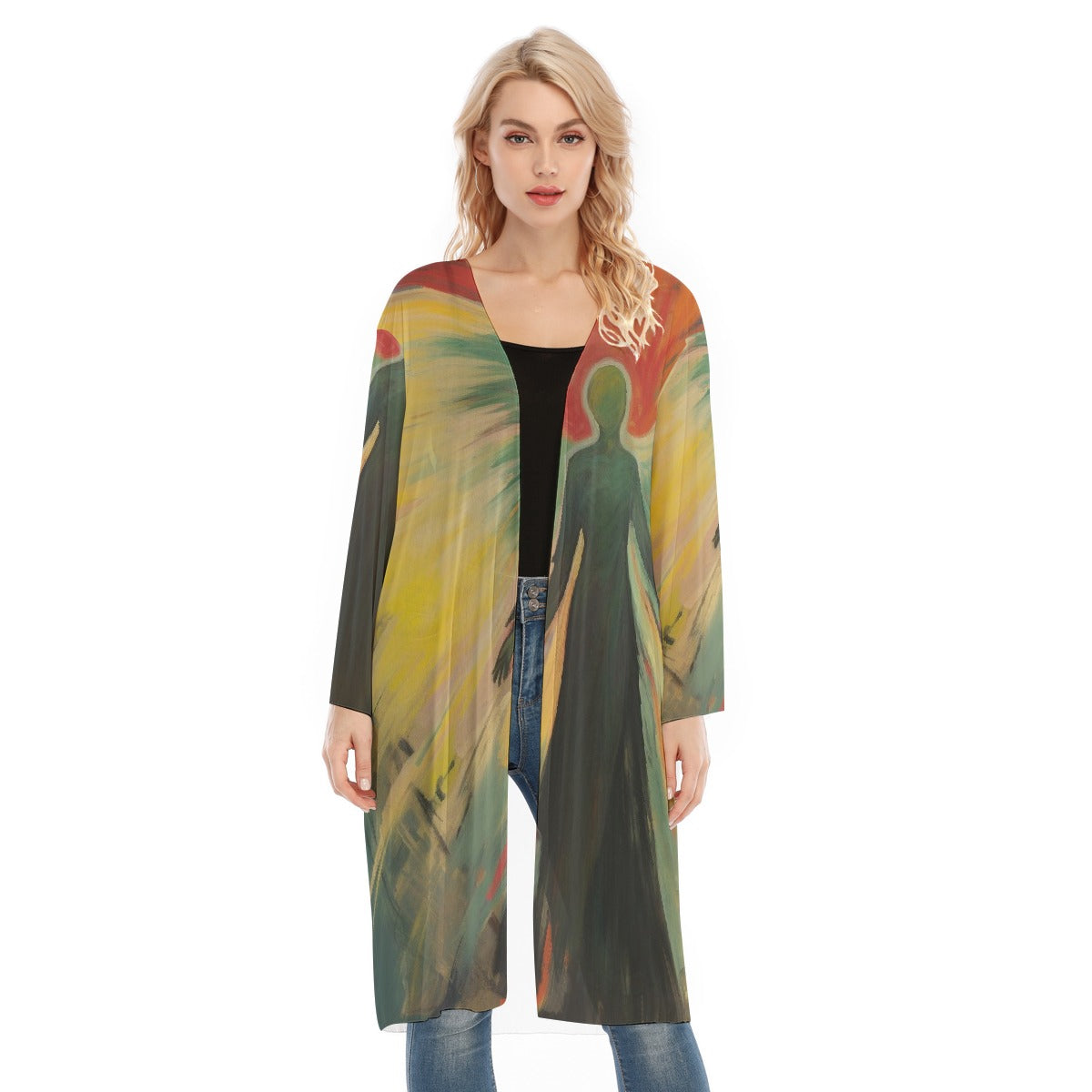 All- Over Print Women's Long Sleeve Mesh Cardigan