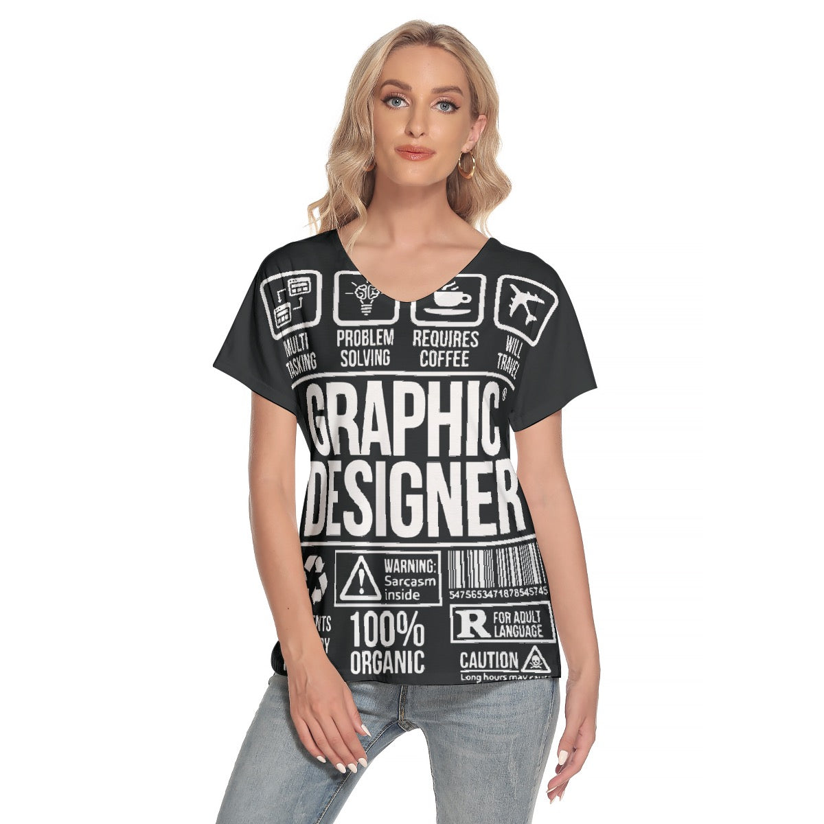 All-Over Print Women's Loose V-neck Short Sleeve T-shirt