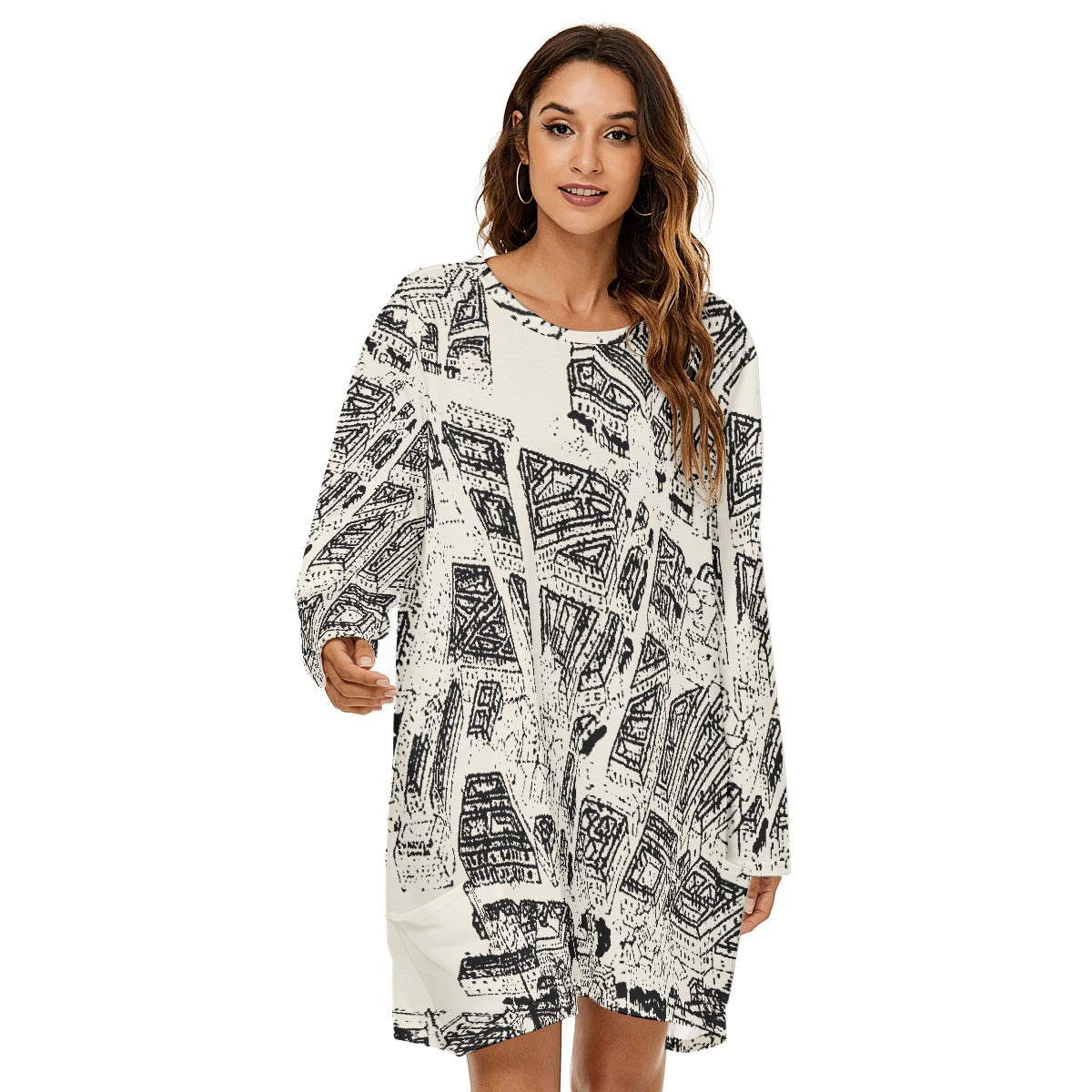 All-Over Print  Women's Loose Crew Neck Dress