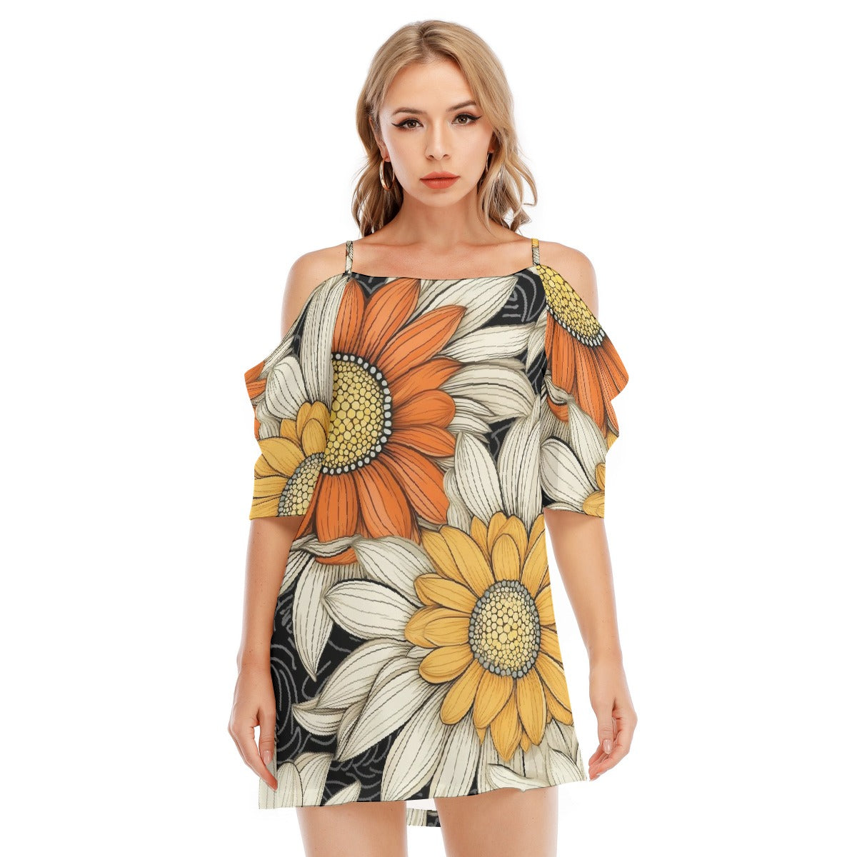 All-Over Print Women's Off-shoulder Cami Dress