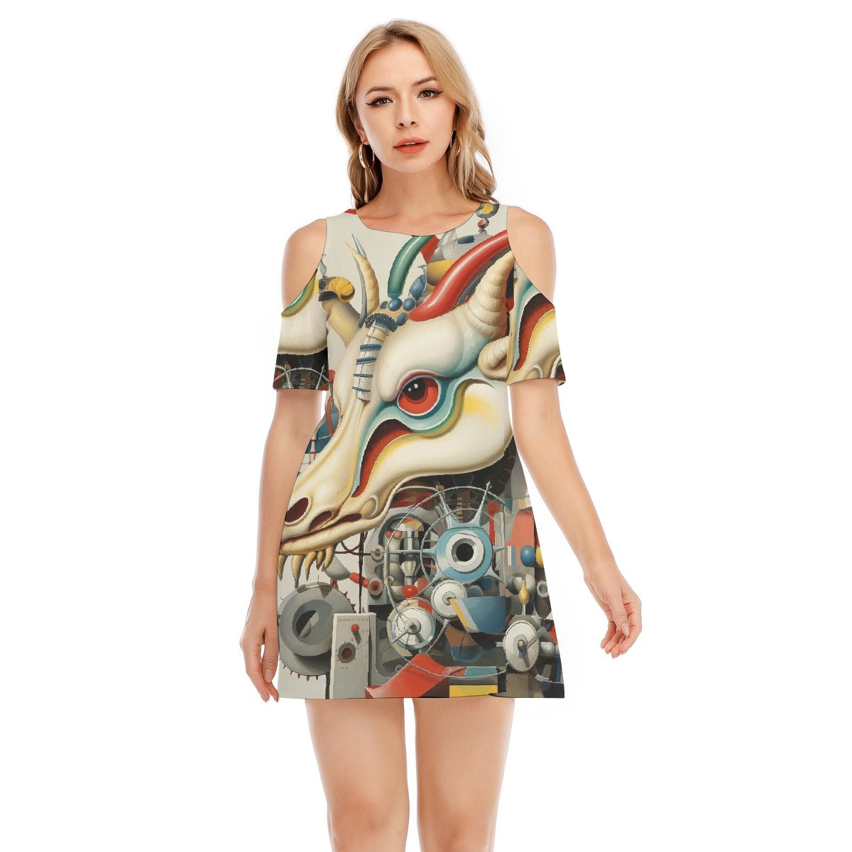 All-Over Print Women's Cold Shoulder Dress | 190GSM Cotton