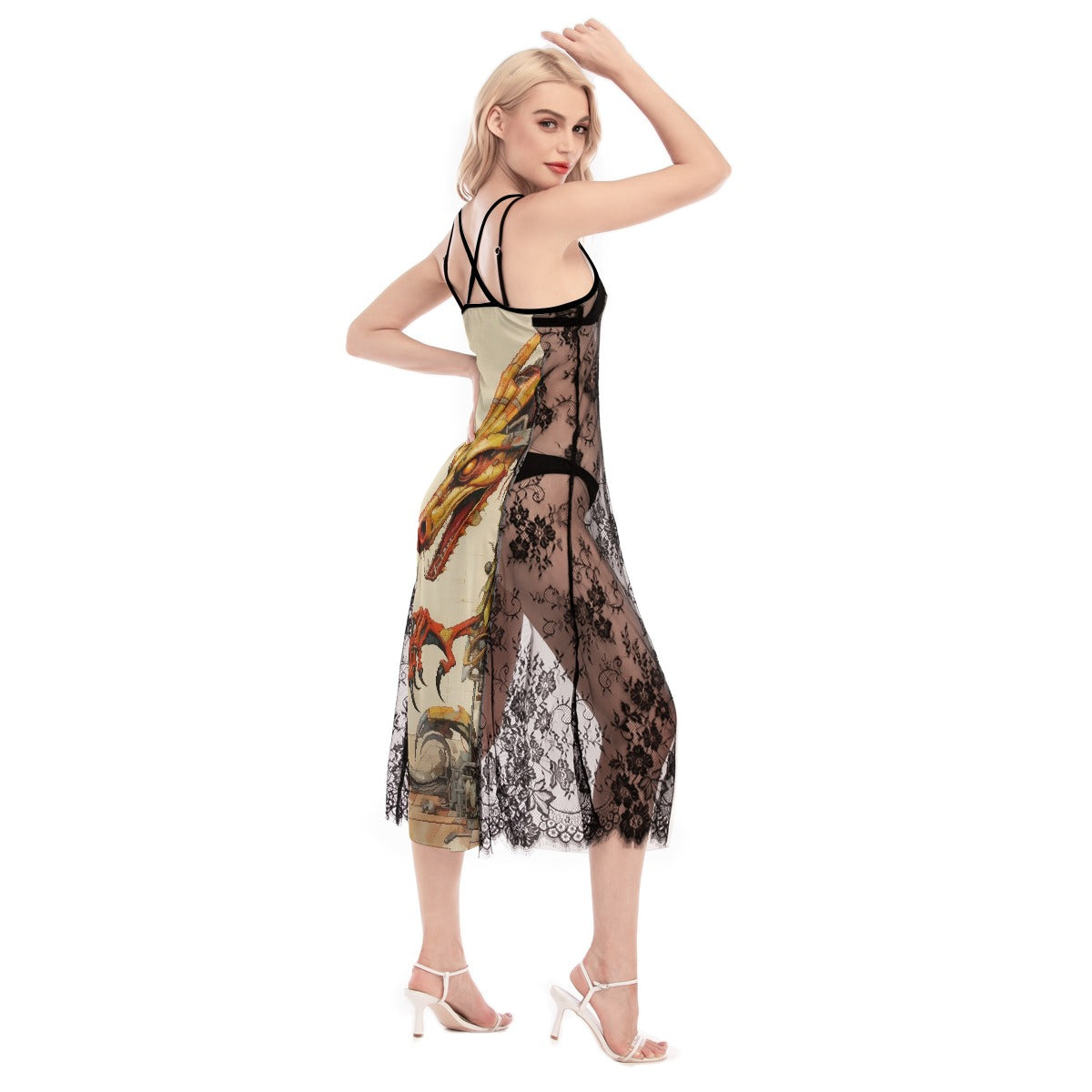 All-Over Print Women's Lace Cami Cross Back Dress