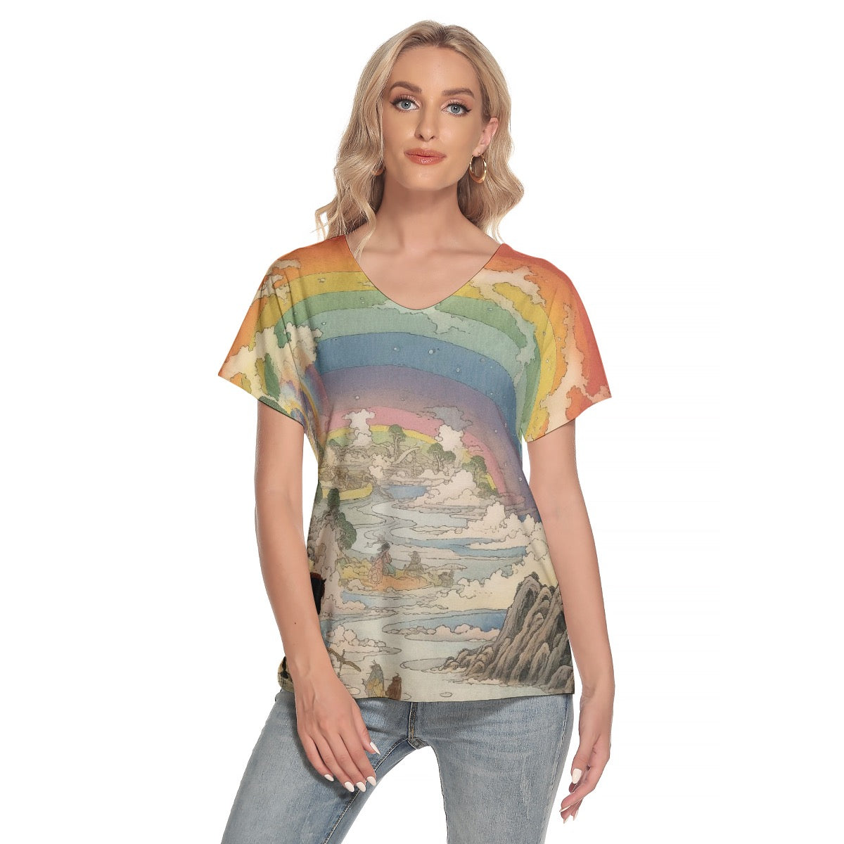 All-Over Print Women's Loose V-neck Short Sleeve T-shirt