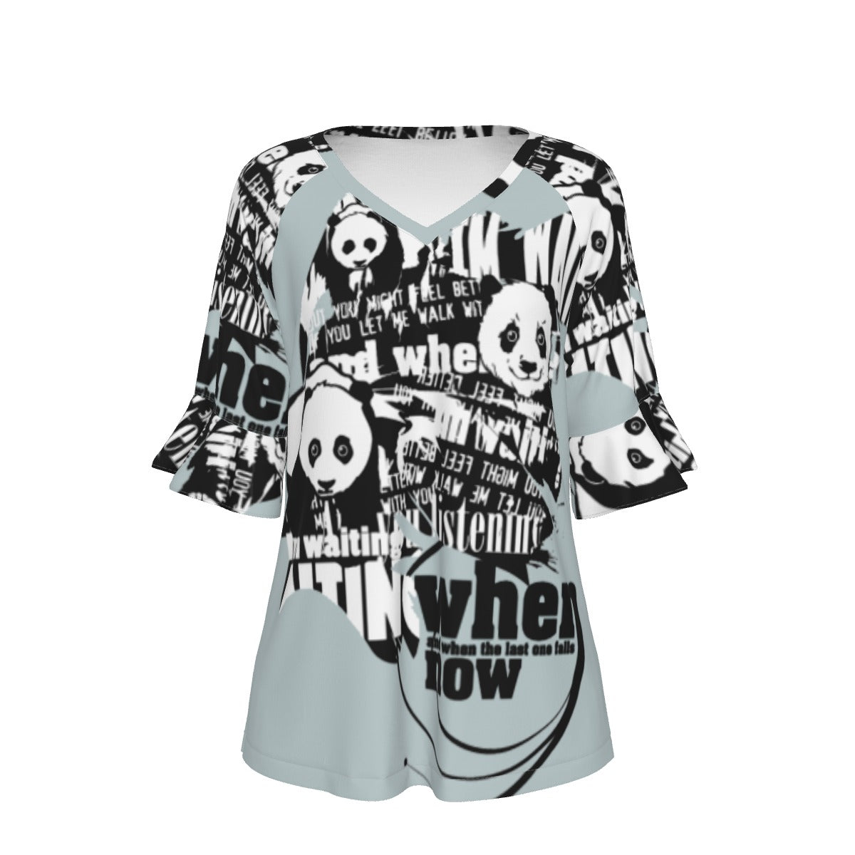 All-Over Print V-neck Women's T-shirt With Bell Sleeve