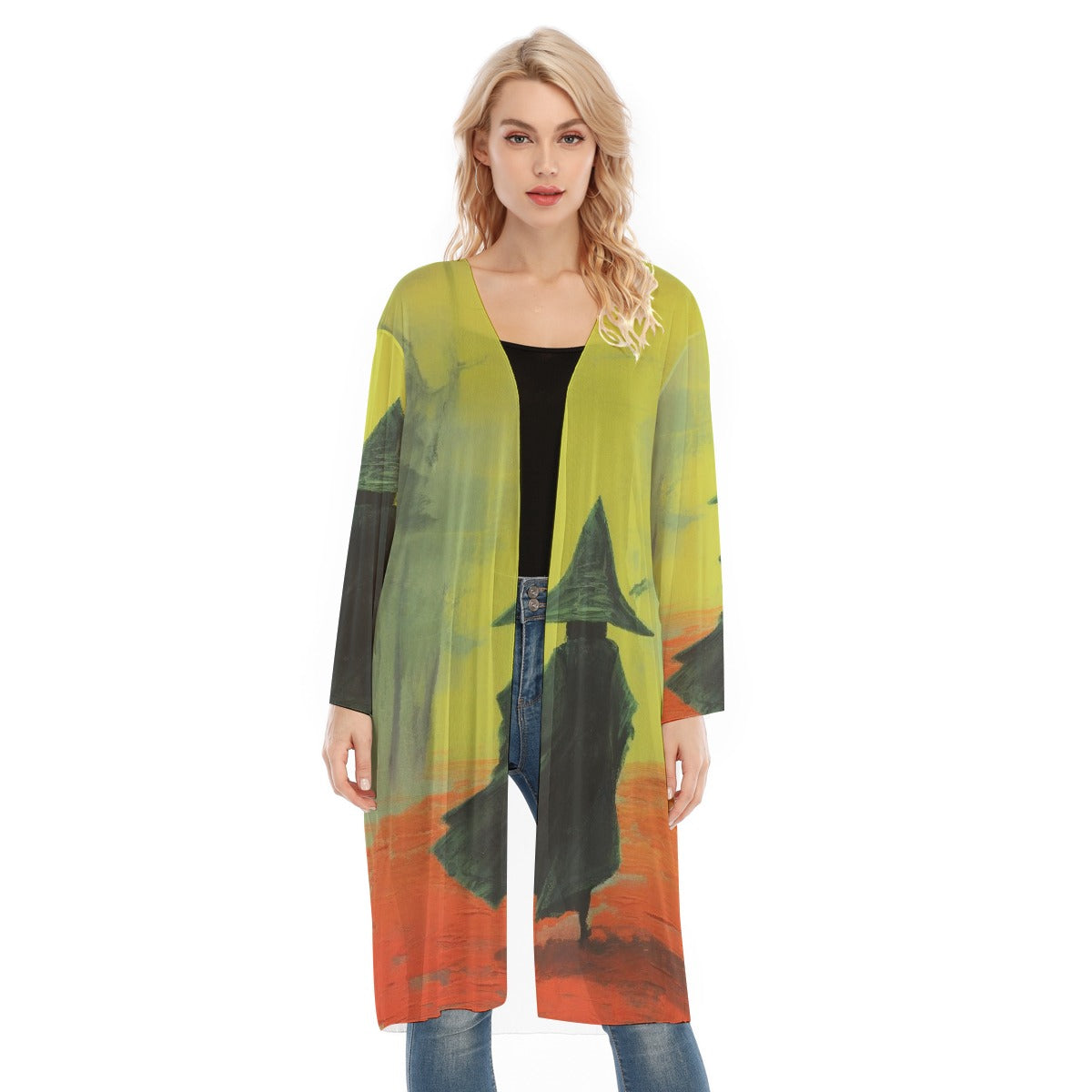 All- Over Print Women's Long Sleeve Mesh Cardigan