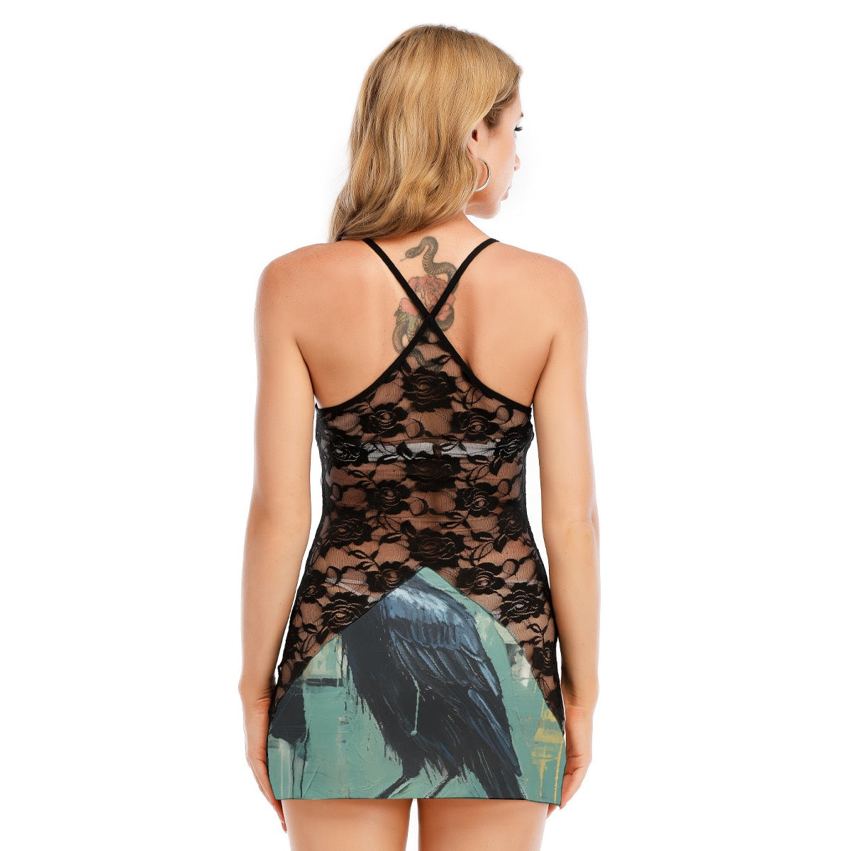 All-Over Print Women's Black Lace Cami Dress