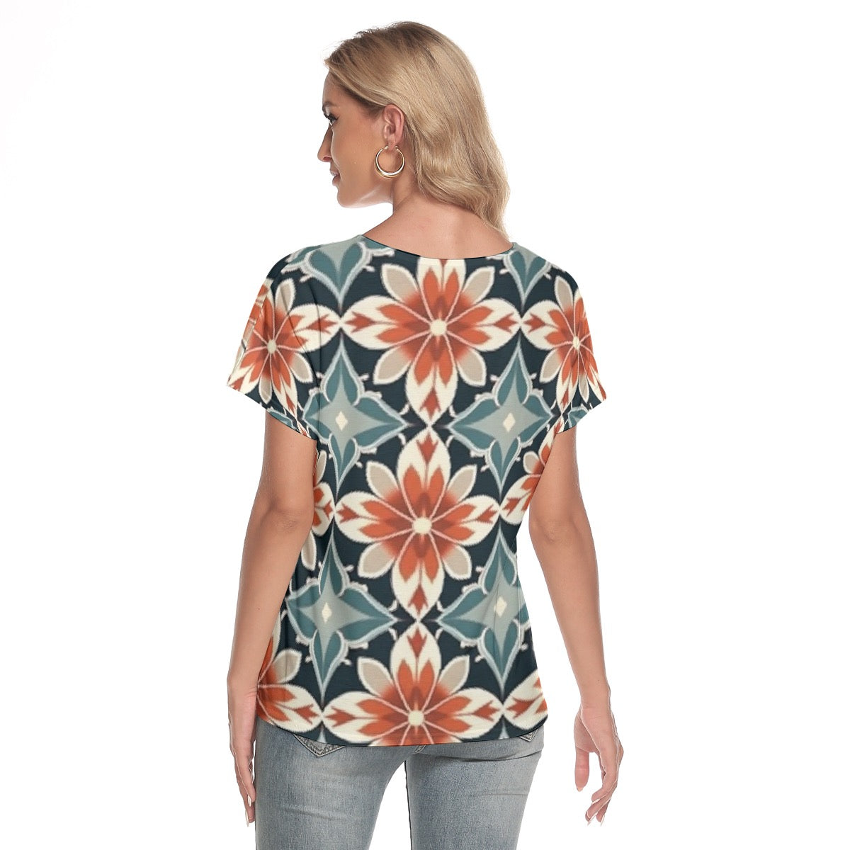 All-Over Print Women's Loose V-neck Short Sleeve T-shirt