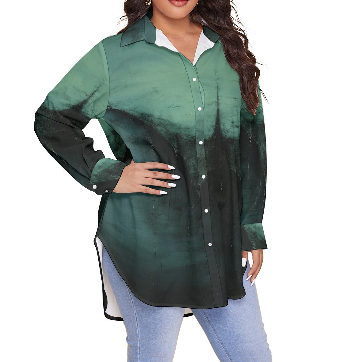 All-Over Print Women's Shirt With Long Sleeve(Plus Size)