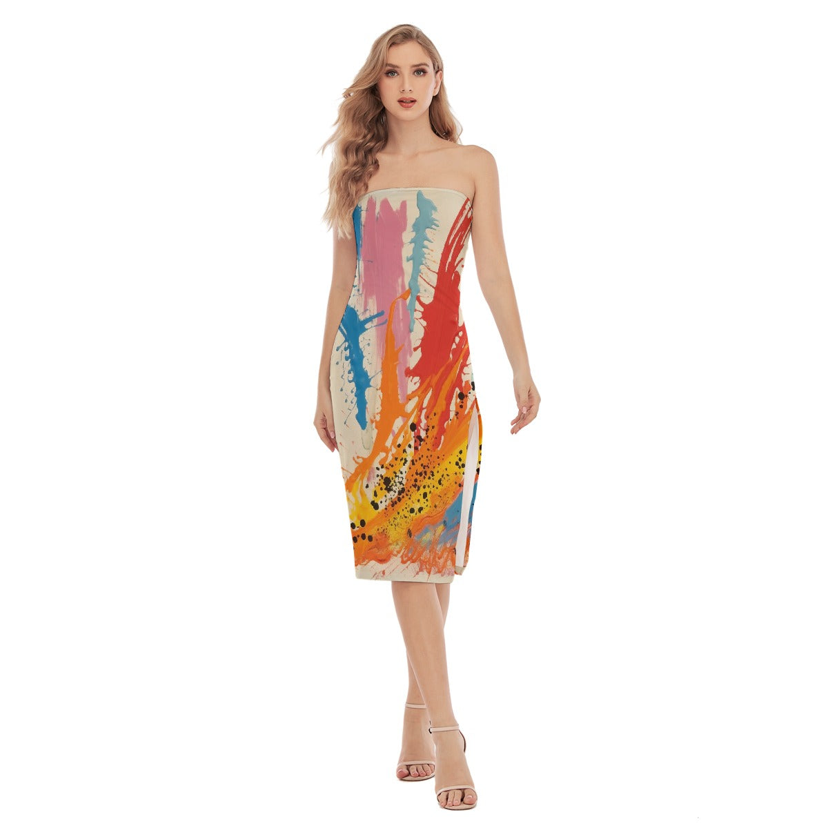 All-Over Print Women's Side Split Tube Top Dress