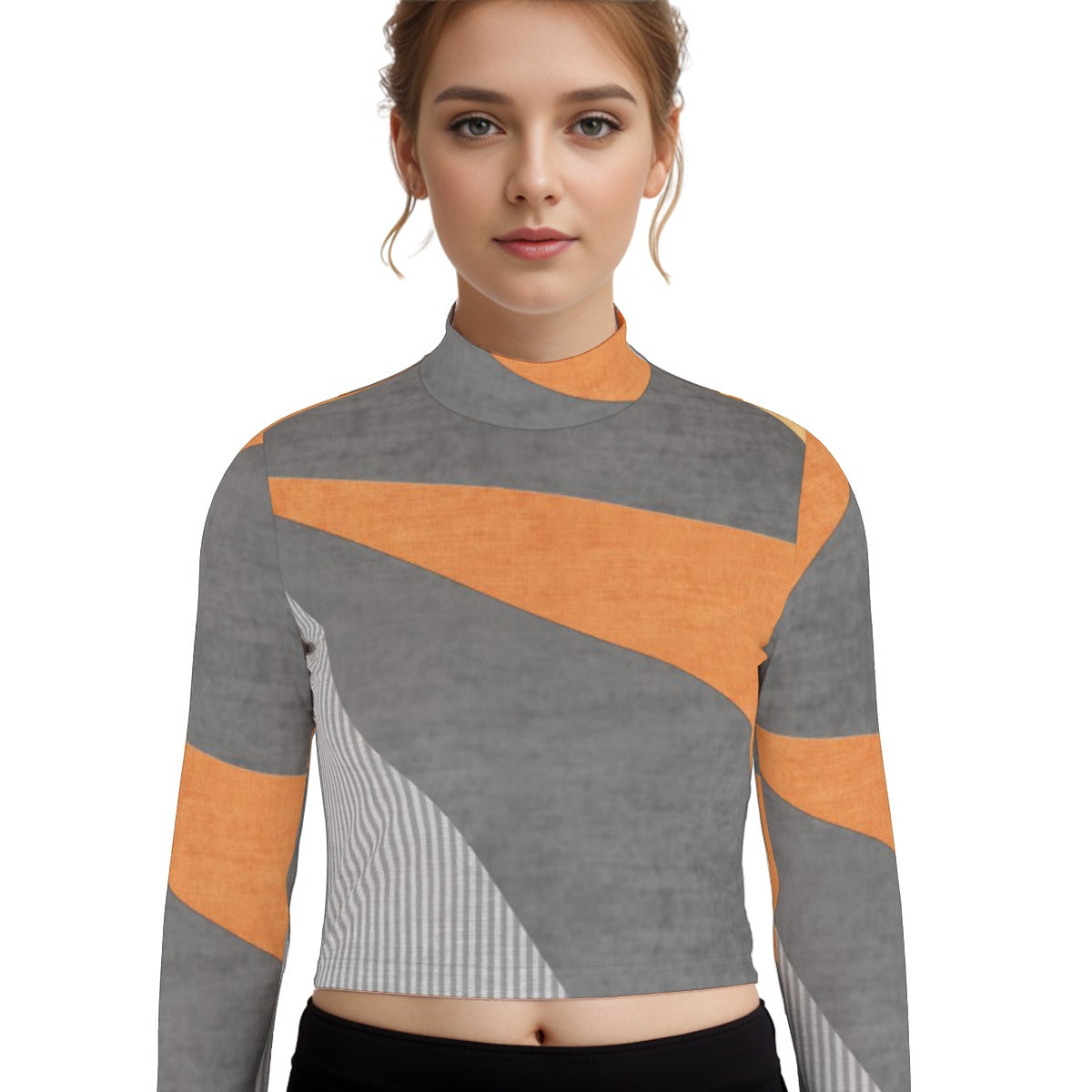 Eco-Friendly All-Over Print Women's Turtleneck T-shirt With Long Sleeve