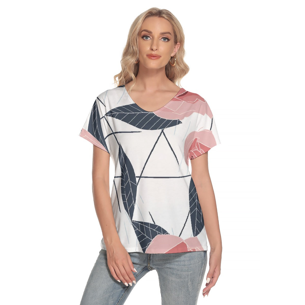 All-Over Print Women's Loose V-neck Short Sleeve T-shirt