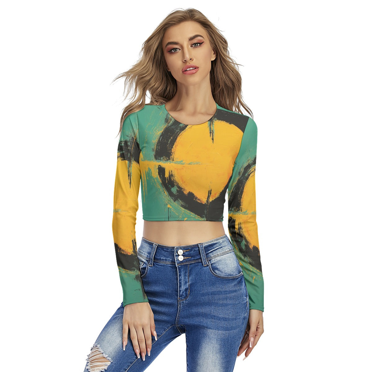 All-Over Print Women's Round Neck Crop Top T-Shirt