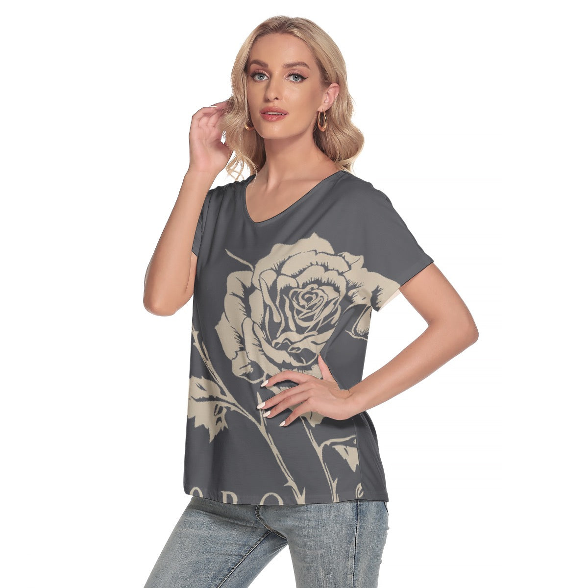 All-Over Print Women's Loose V-neck Short Sleeve T-shirt