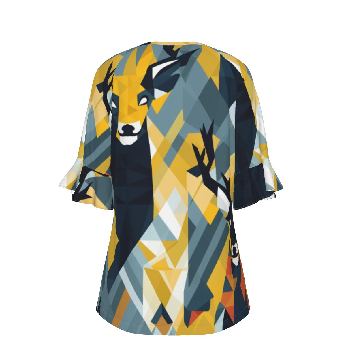 All-Over Print V-neck Women's T-shirt With Bell Sleeve