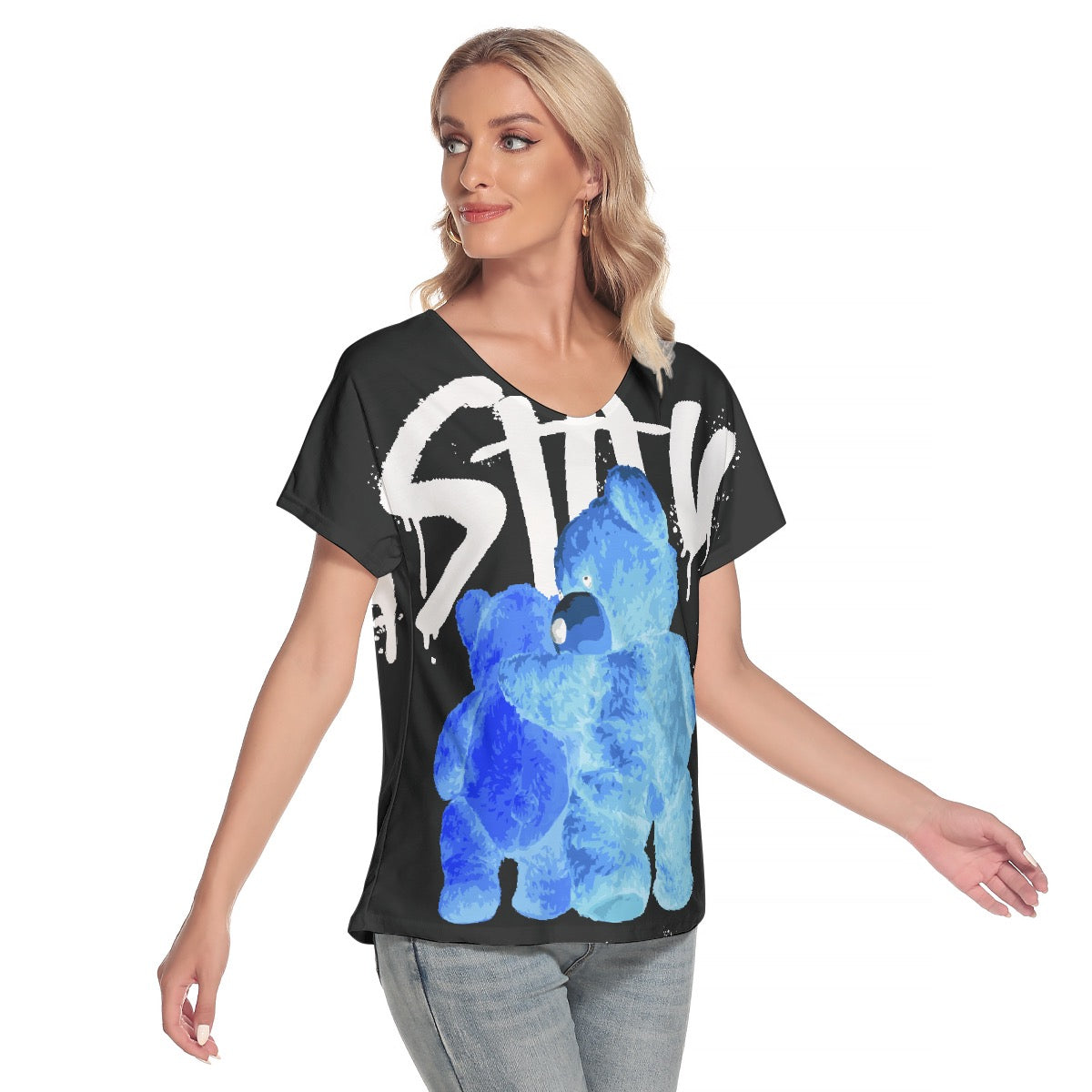 All-Over Print Women's Loose V-neck Short Sleeve T-shirt