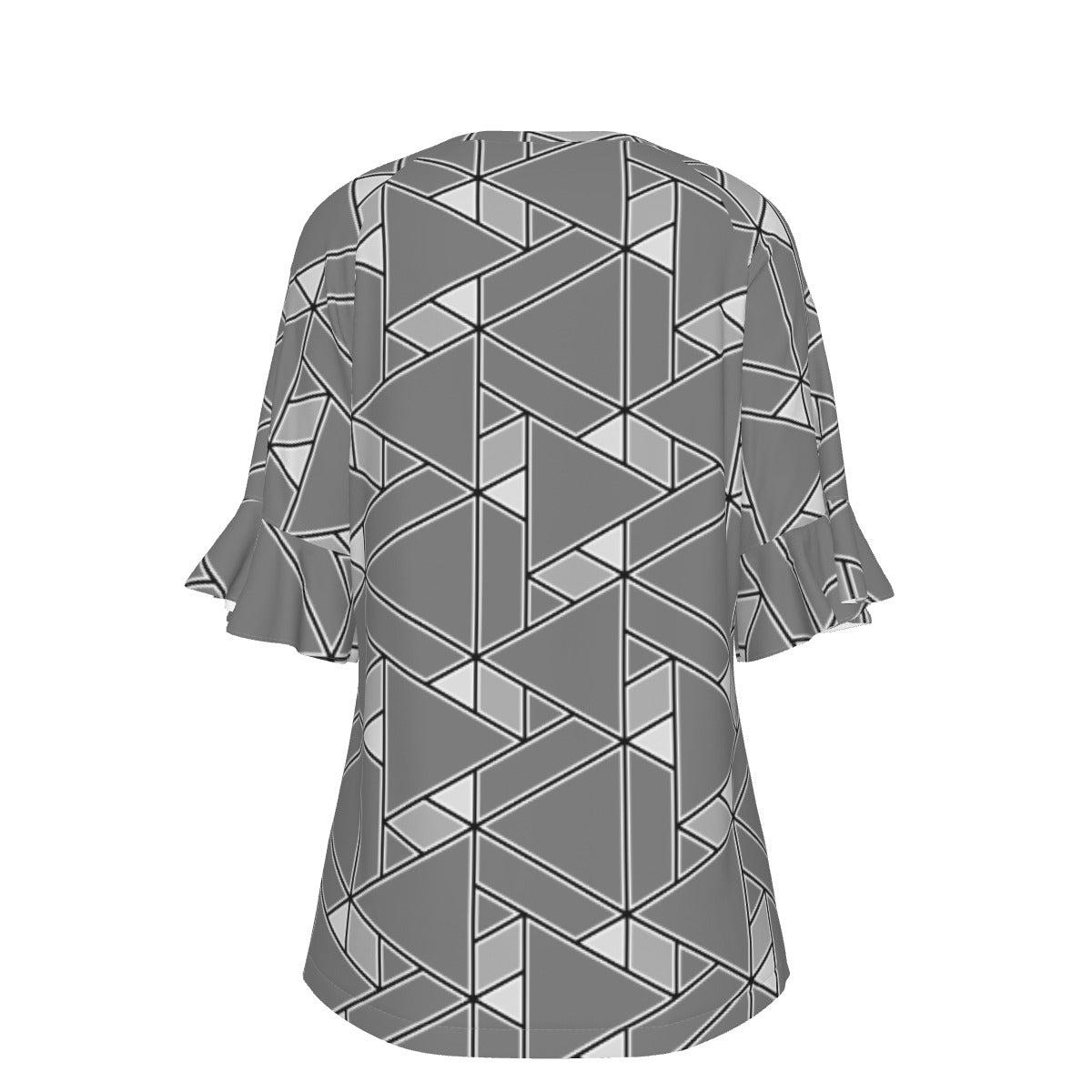 All-Over Print V-neck Women's T-shirt With Bell Sleeve