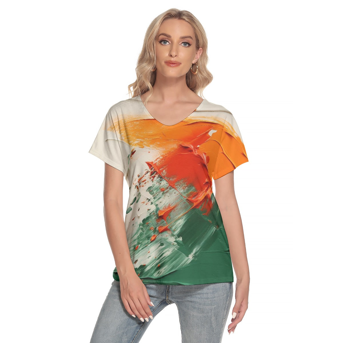 All-Over Print Women's Loose V-neck Short Sleeve T-shirt