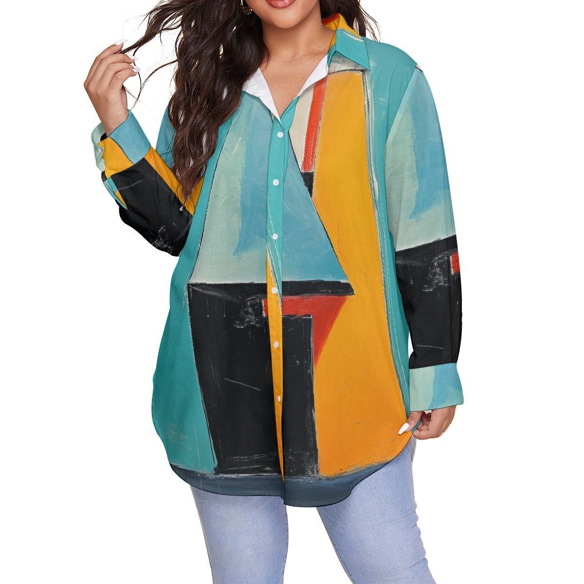 All-Over Print Women's Shirt With Long Sleeve(Plus Size)