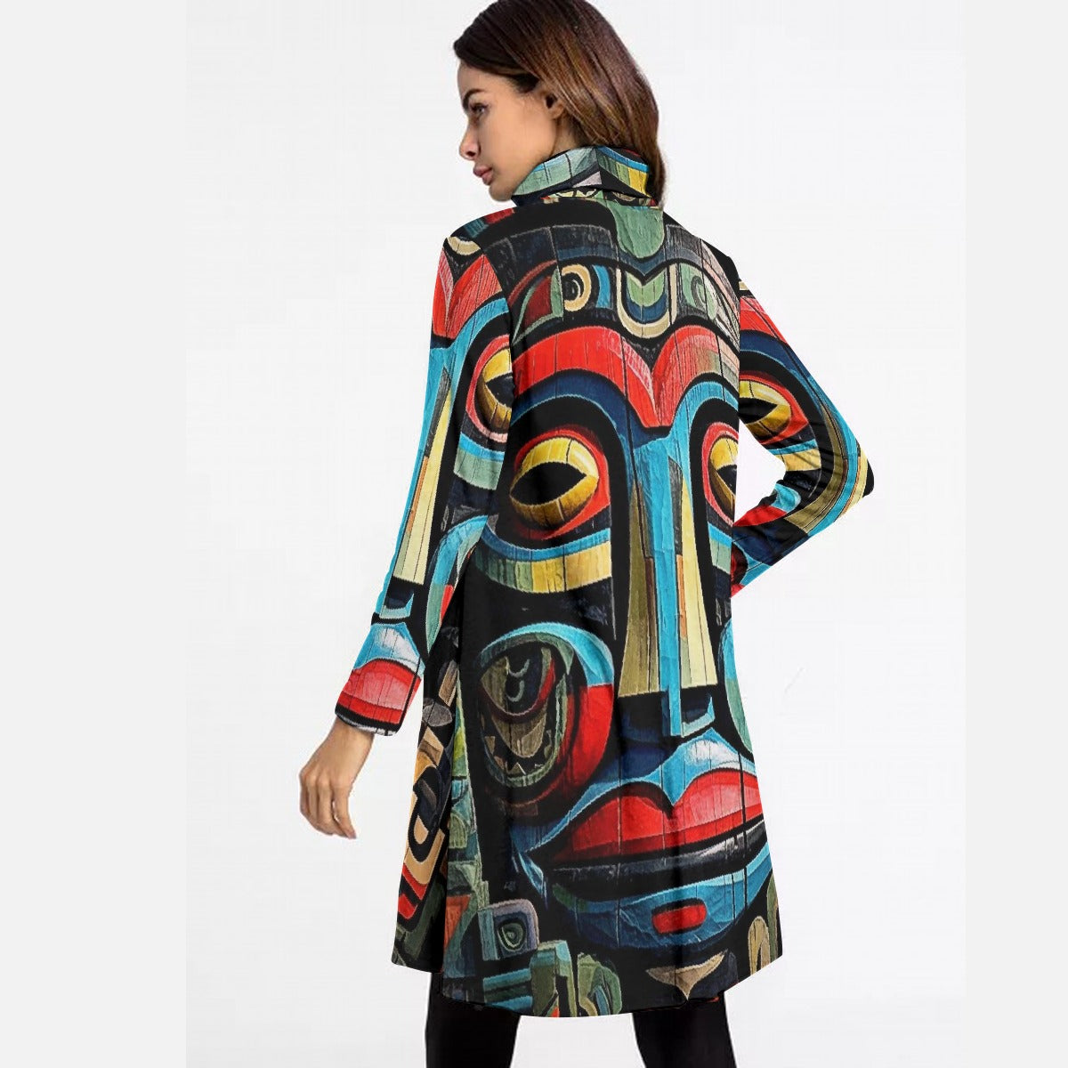 All-Over Print Women's High Neck Dress With Long Sleeve