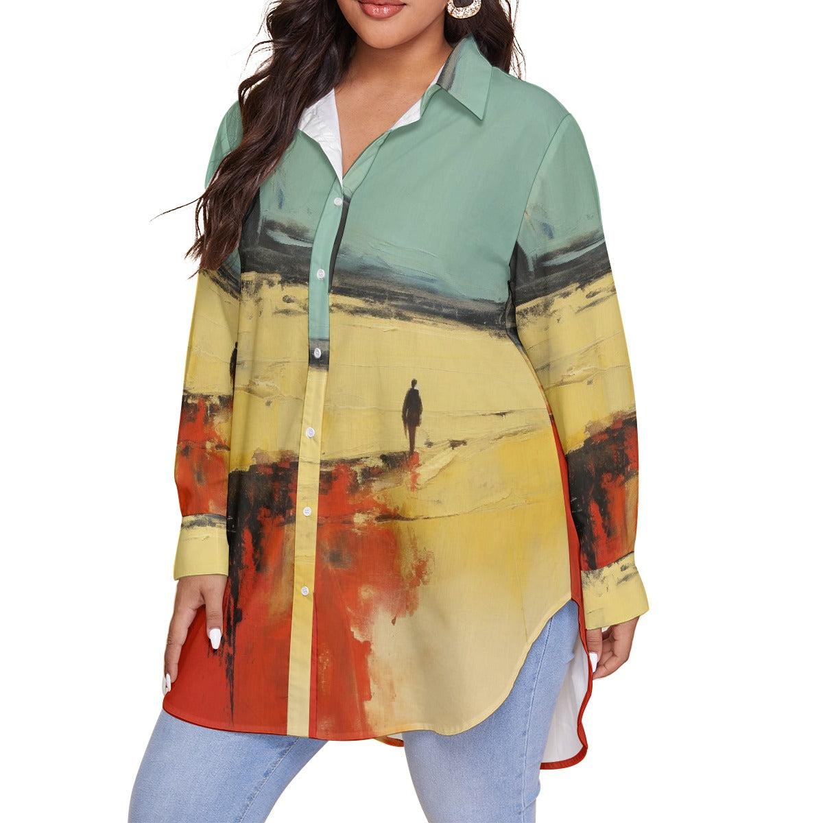 All-Over Print Women's Shirt With Long Sleeve(Plus Size)