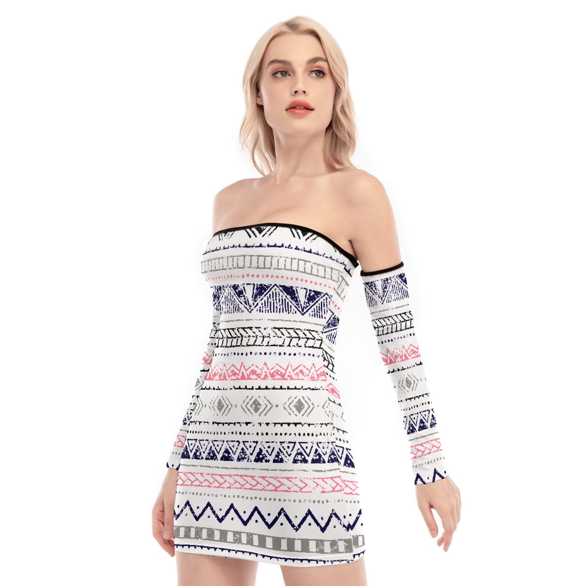 All-Over Print Women's Off-shoulder Back Lace-up Dress