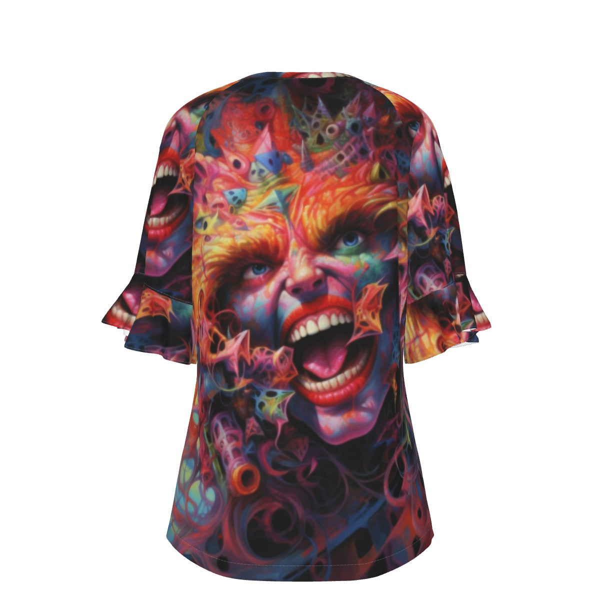 All-Over Print V-neck Women's T-shirt With Bell Sleeve