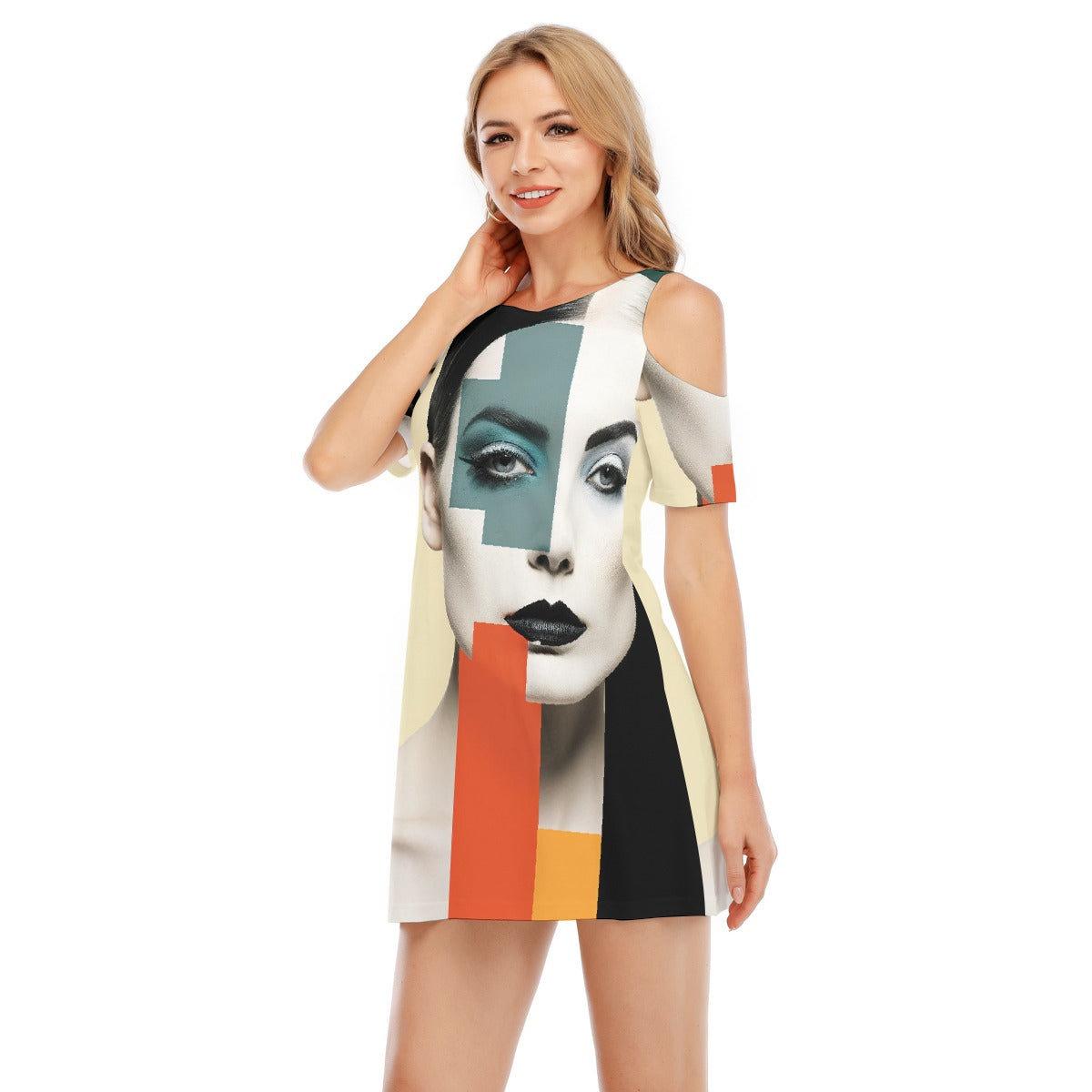 All-Over Print Women's Cold Shoulder Dress | 190GSM Cotton