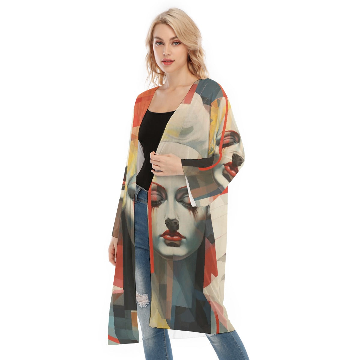 All- Over Print Women's Long Sleeve Mesh Cardigan