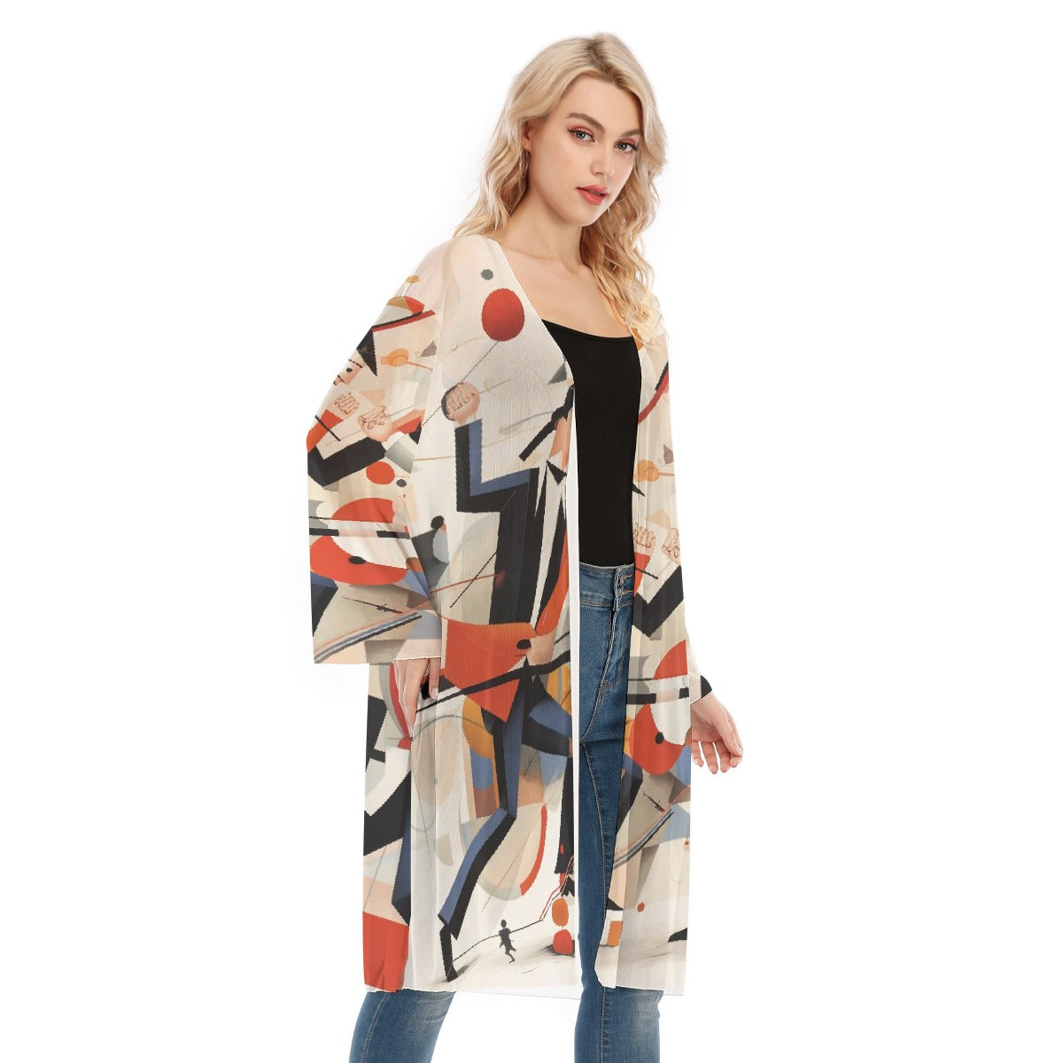 All- Over Print Women's Long Sleeve Mesh Cardigan