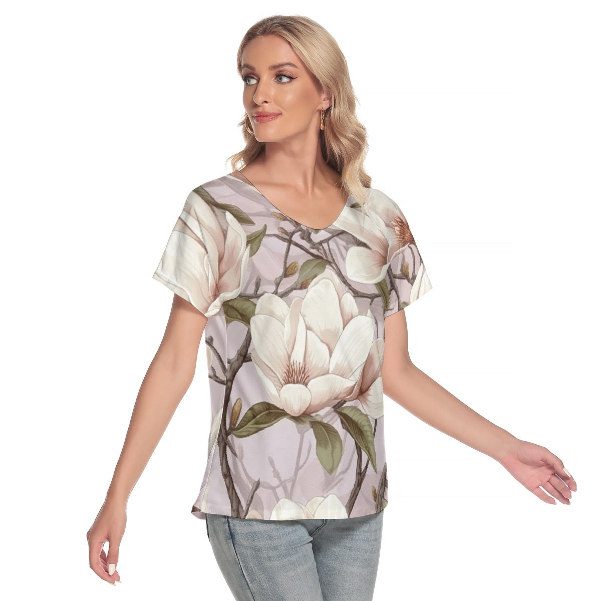 All-Over Print Women's Loose V-neck Short Sleeve T-shirt