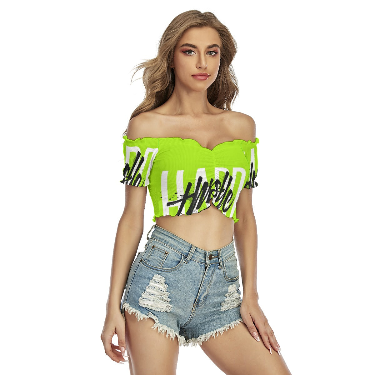 All-Over Print Women's One-shoulder Off-the-navel Short Sleeve T-shirt