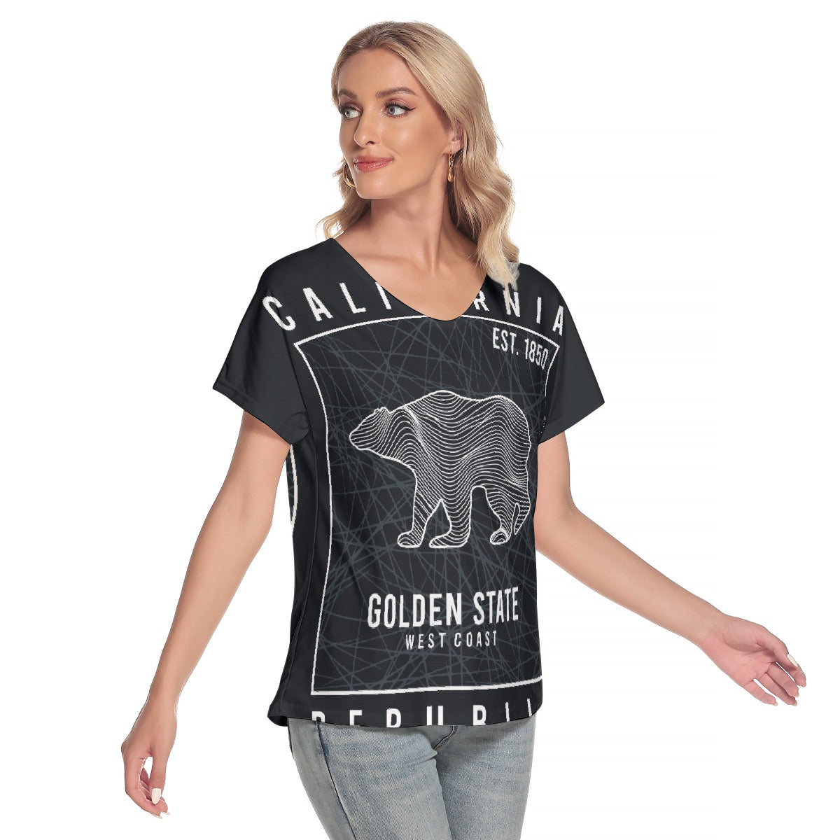 All-Over Print Women's Loose V-neck Short Sleeve T-shirt