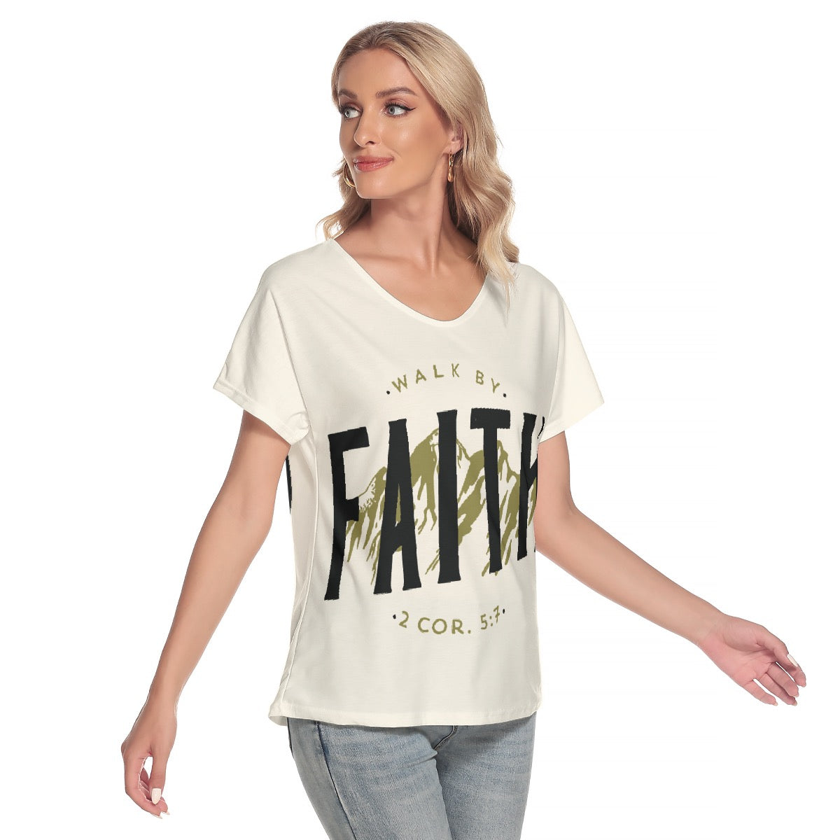 All-Over Print Women's Loose V-neck Short Sleeve T-shirt