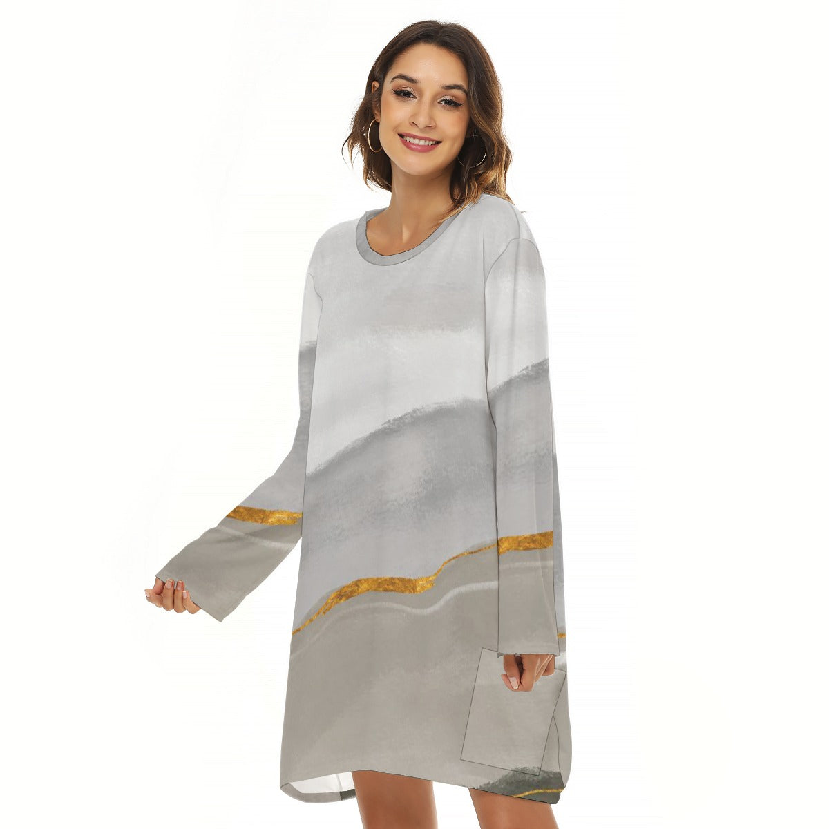 All-Over Print  Women's Loose Crew Neck Dress