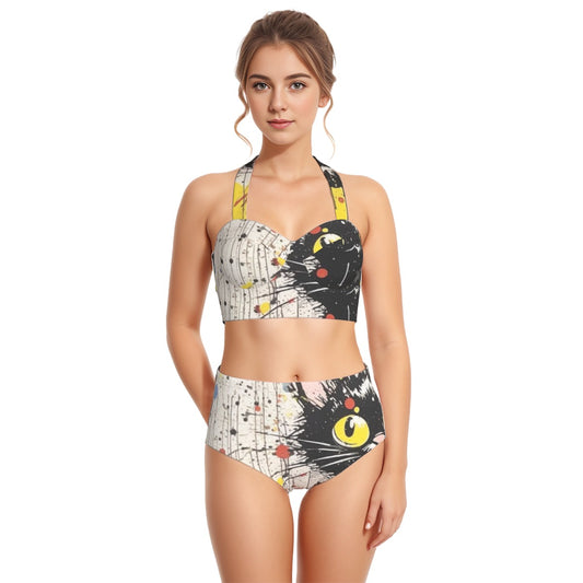 All-Over Print Women's Swimsuit Set With Halter