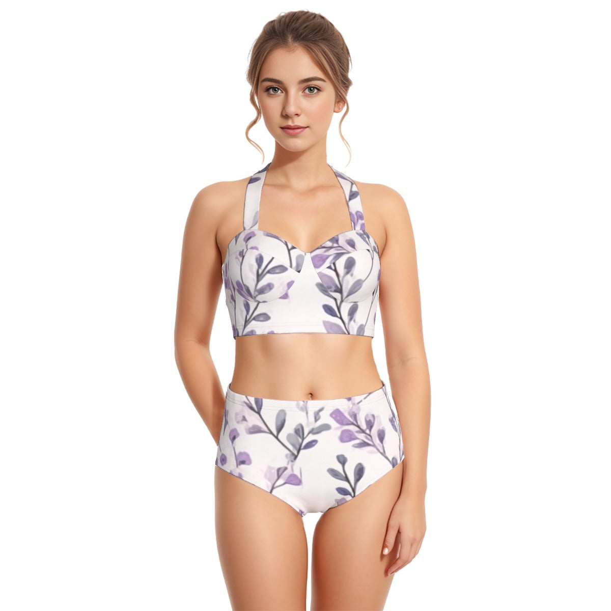 All-Over Print Women's Swimsuit Set With Halter